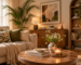 Cozy home decor arrangement with stylish decorative pieces in a warm living space