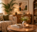 Cozy home decor arrangement with stylish decorative pieces in a warm living space
